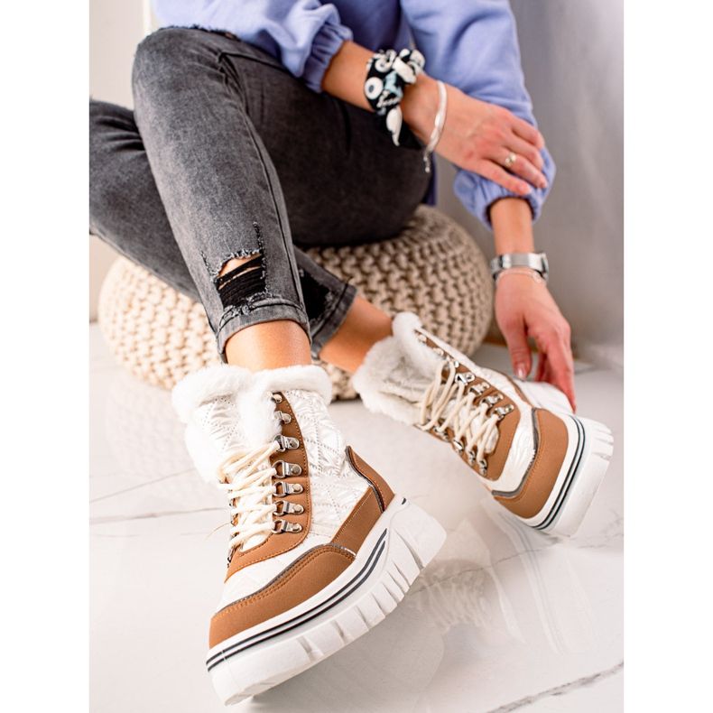 TRENDI Cizme de zăpadă calde pe platformă alb maro 2