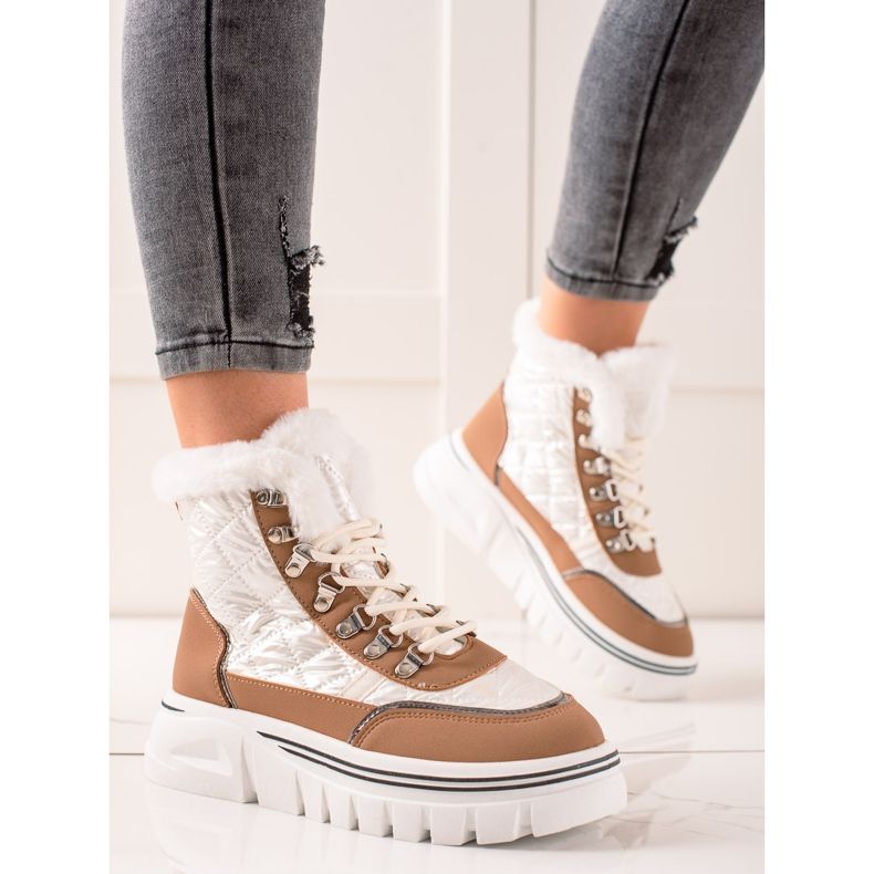 TRENDI Cizme de zăpadă calde pe platformă alb maro 1