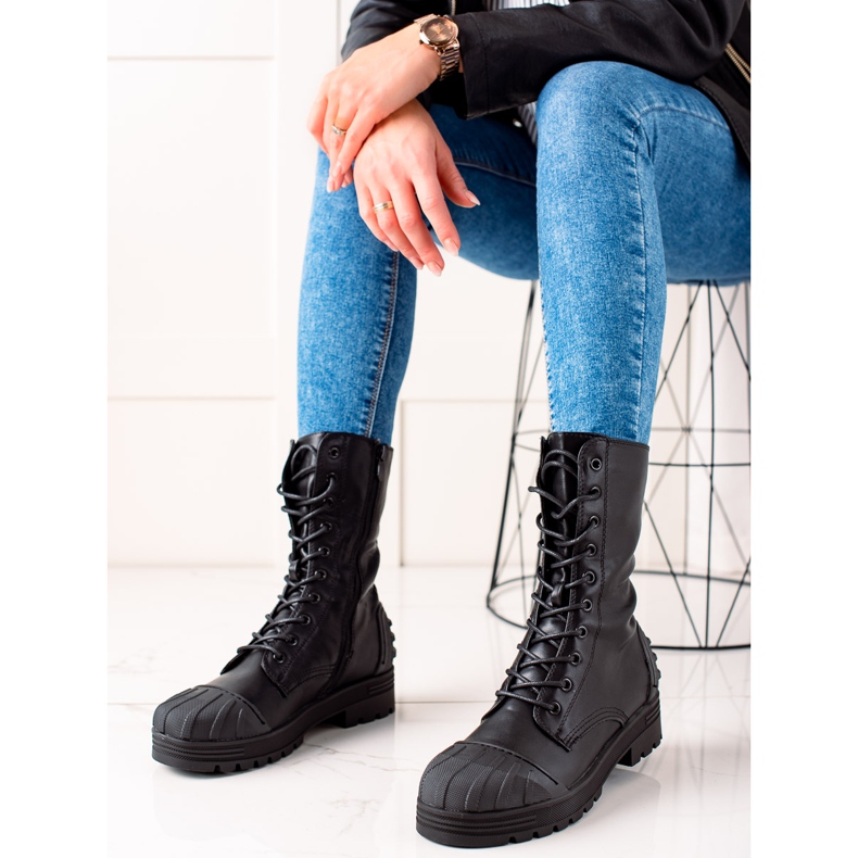 Seastar Cizme înalte cu șireturi negru 2 Seastar Cizme înalte cu șireturi negru 2