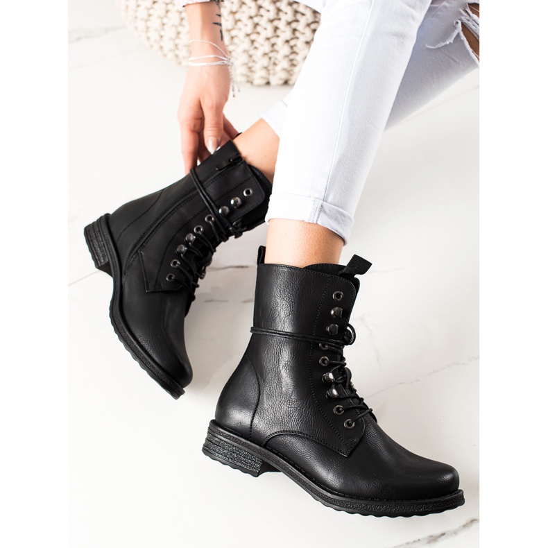 Super Mode Ghete clasice cu dantelă negru 1 Super Mode Ghete clasice cu dantelă negru 1