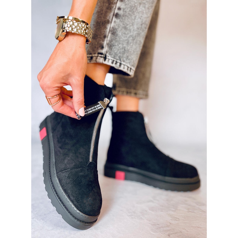 Cizme plate din piele intoarsa Pitt Black negru 2