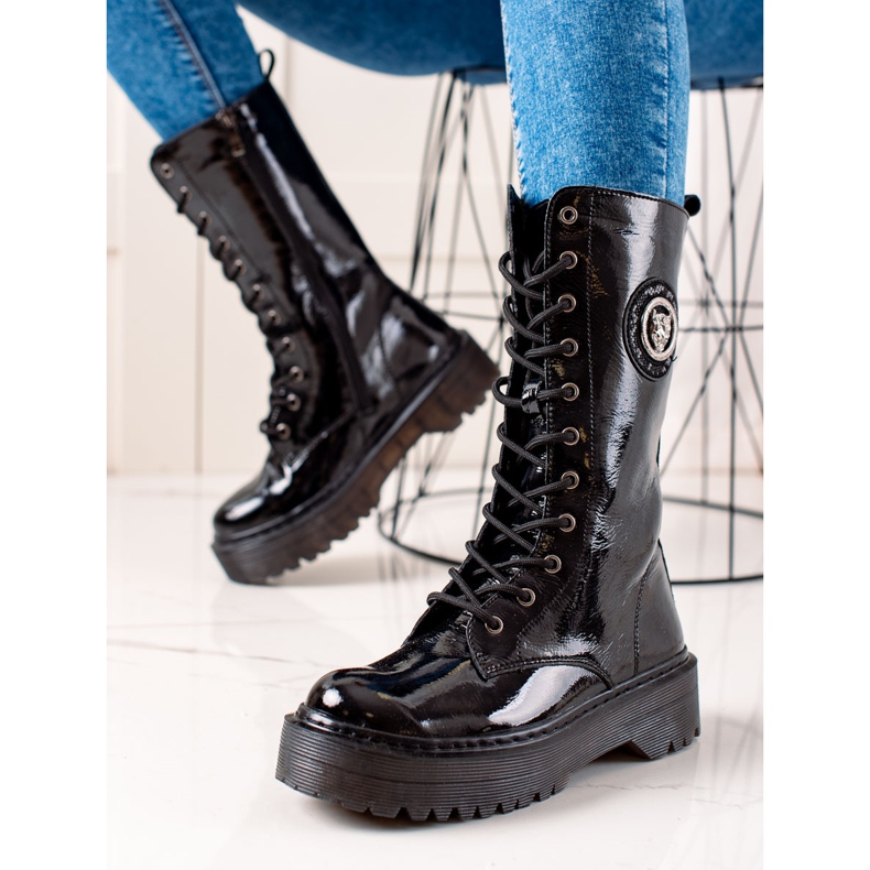 Filippo Cizme de piele pe platformă negru 2