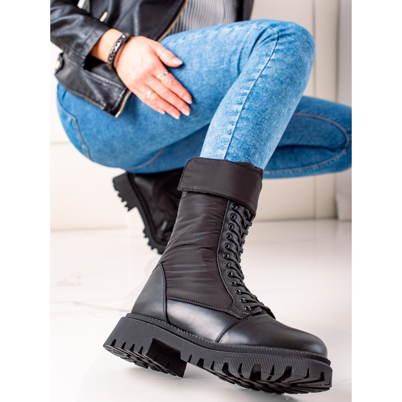 Weide Cizme înalte cu șireturi negru 2