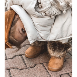 FRROCK Cizme de zăpadă cu blană cămilă vulpe mică bej galben 2