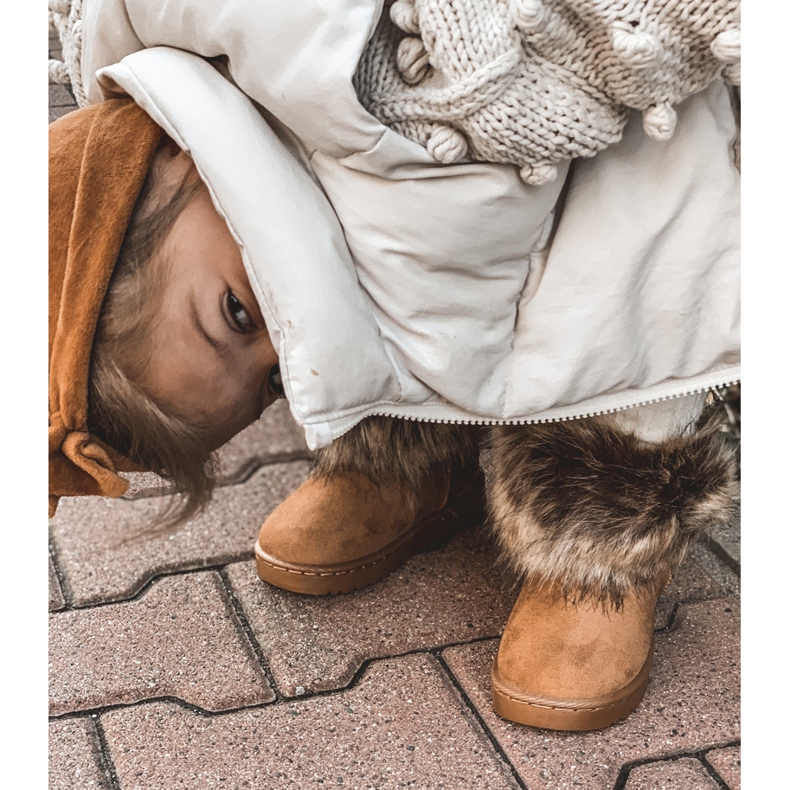 FRROCK Cizme de zăpadă cu blană cămilă vulpe mică bej galben 2