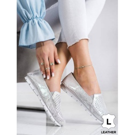 Goodin Mocasini din piele argintie gri 1