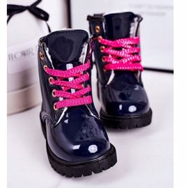 Cizme pentru copii încălzite cu blană, Pinkie lăcuit maro albastru marin 3