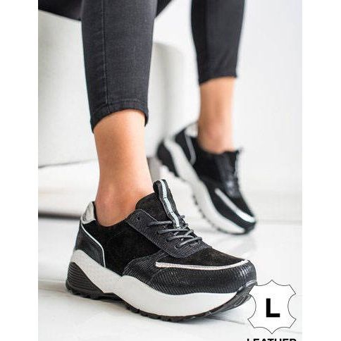 Adidași din piele neagră VINCEZA negru argint 1