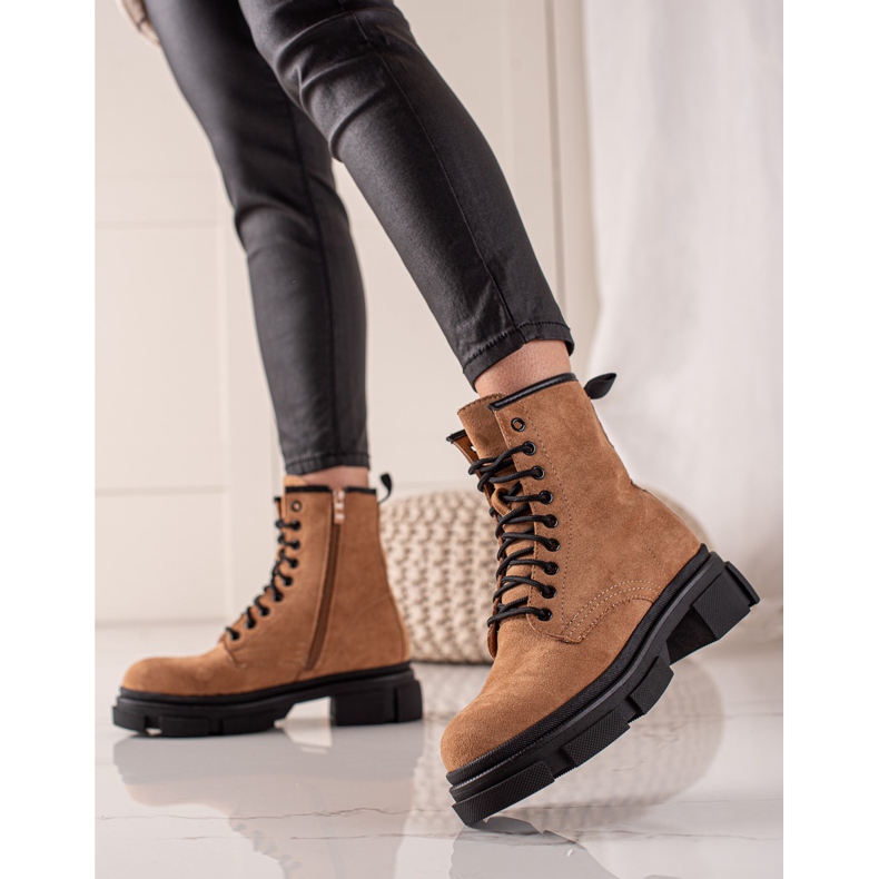 Super Me Trappers din piele intoarsa maro bej 1