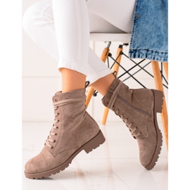 Bestelle Trappers din piele de căprioară bej 1