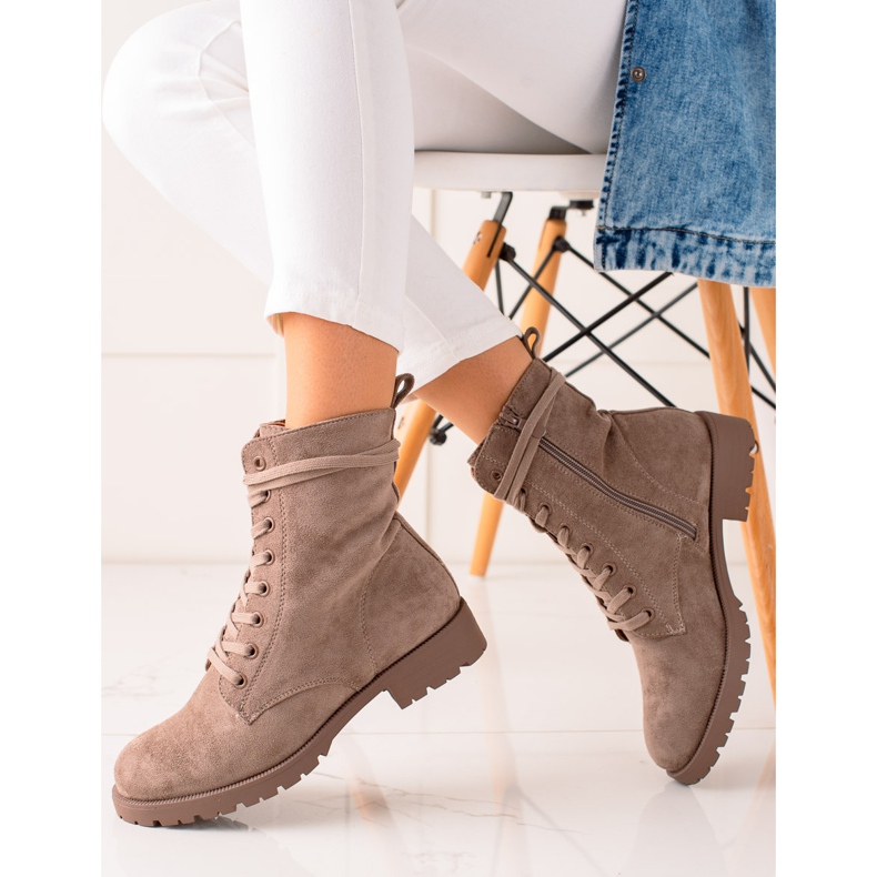 Bestelle Trappers din piele de căprioară bej 1