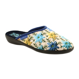 Papuci De Dama Cu Flori Adanex 26743 Bej-Albastru 1