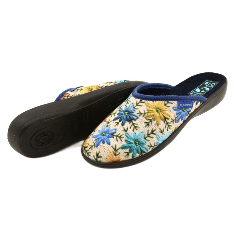 Papuci De Dama Cu Flori Adanex 26743 Bej-Albastru 4