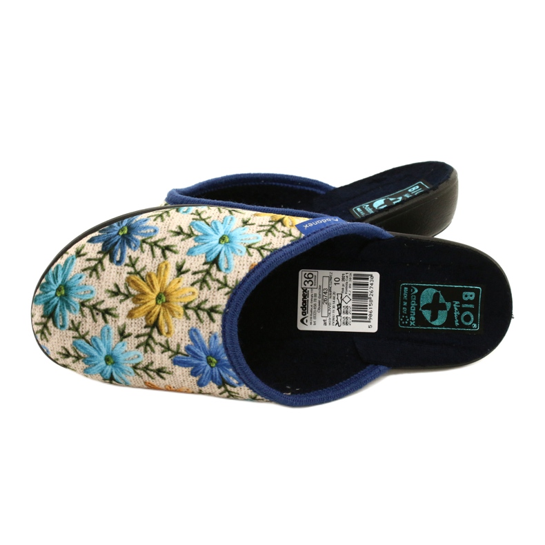 Papuci De Dama Cu Flori Adanex 26743 Bej-Albastru 5