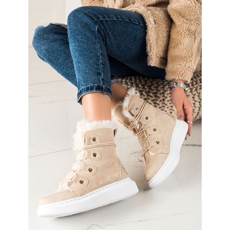 TRENDI Cizme de zăpadă bej elegante 1 TRENDI Cizme de zăpadă bej elegante 1