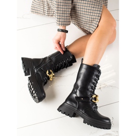 Seastar Cizme înalte, moda trapper negru 1