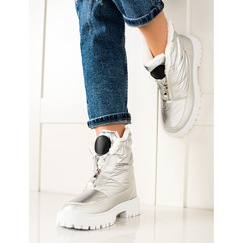 TRENDI Cizme de zăpadă argintii strălucitoare 1