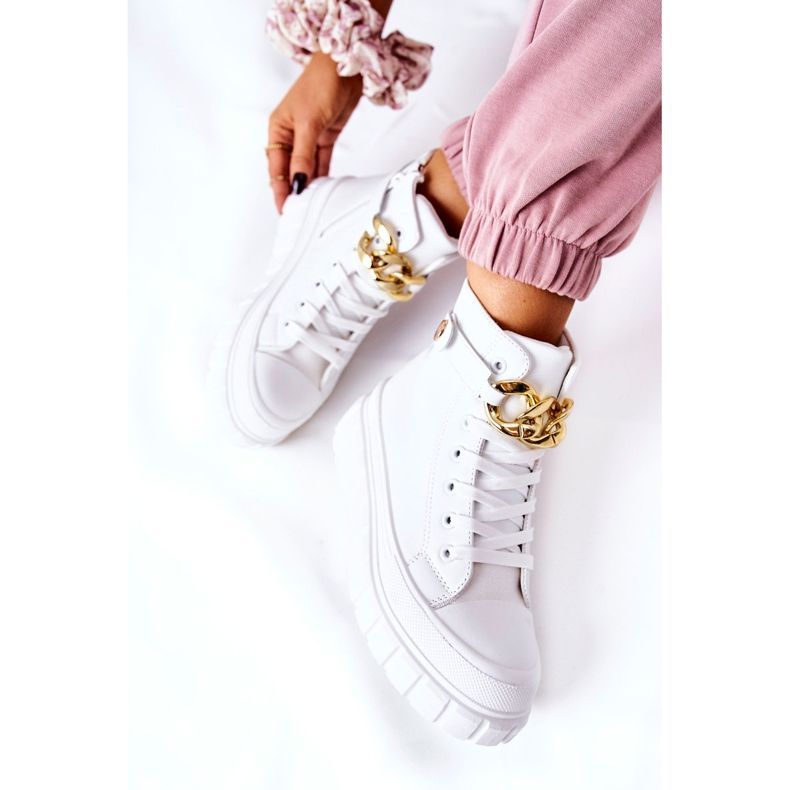 Adidași înalți Pe Platforma Standies Albă de aur 1