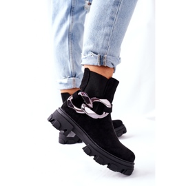 S.Barski Cizme izolate pentru femei, cizme Chelsea negre cu un ornament negru 2