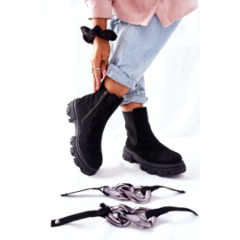 S.Barski Cizme izolate pentru femei, cizme Chelsea negre cu un ornament negru 1