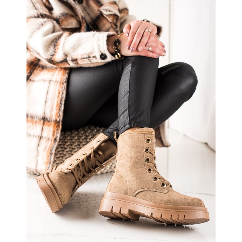 TRENDI Trappers din piele intoarsa maro bej 1