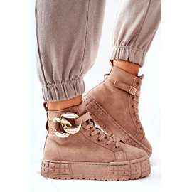 Adidași înalți pe o platformă Evenia bej închis kaki 1