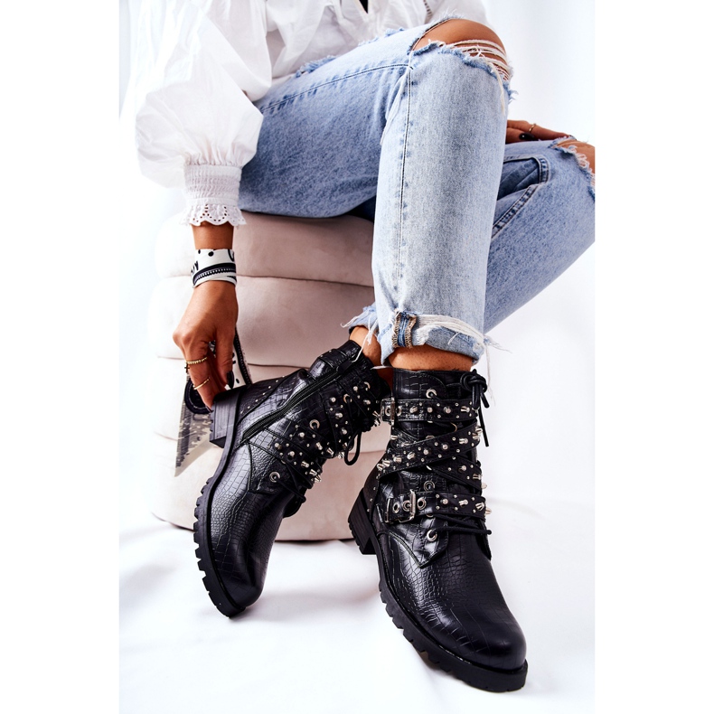 Botine De Piele Cu Dungi Model Animal Negru Kepherine 1