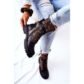 FJ1 Cizme din piele maro și neagră Lonevis negru 2