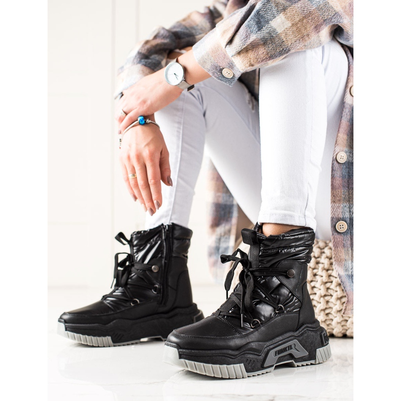 TRENDI Cizme de zăpadă negre cu șireturi negru 2