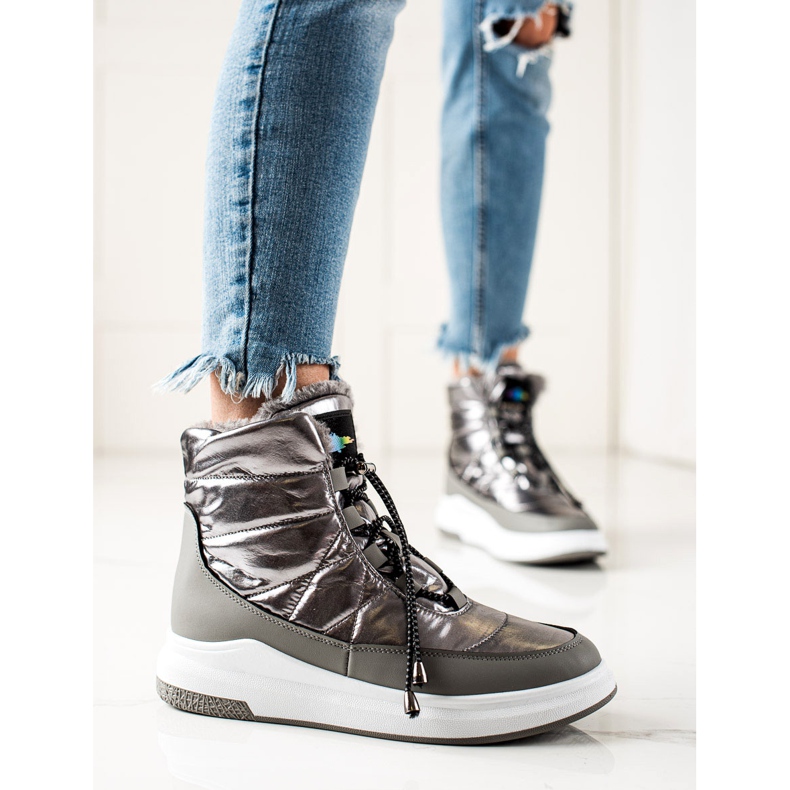 TRENDI Cizme de zăpadă strălucitoare la modă argint 1