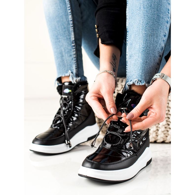 TRENDI Cizme de zăpadă strălucitoare la modă negru 2