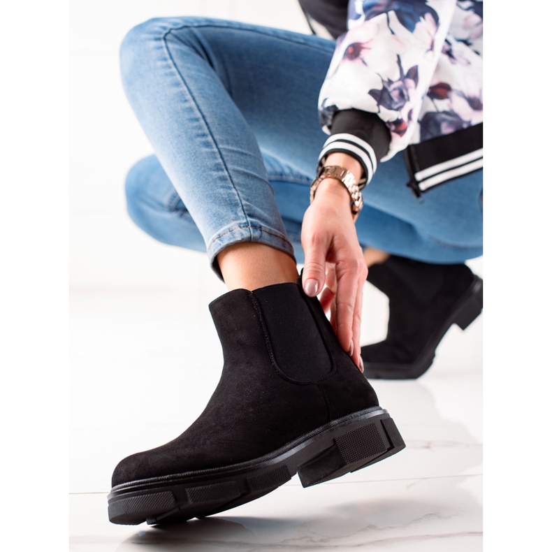 Ideal Shoes Cizme Chelsea din piele de căprioară negru 1