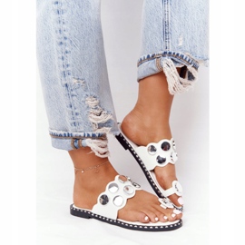 PS1 Papuci din piele cu pietre strase Ava albă 2