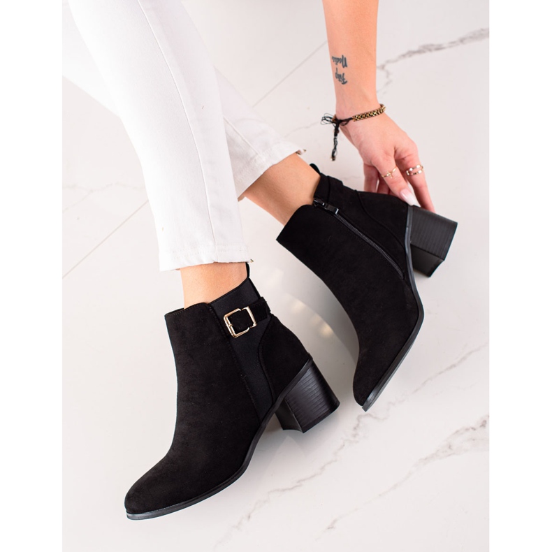 TRENDI Cizme clasice de piele intoarsa cu toc inalt negru 1