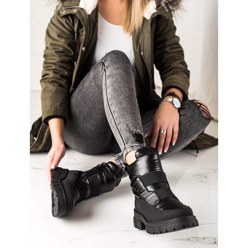 Weide Cizme negre de zăpadă pe slider negru 2