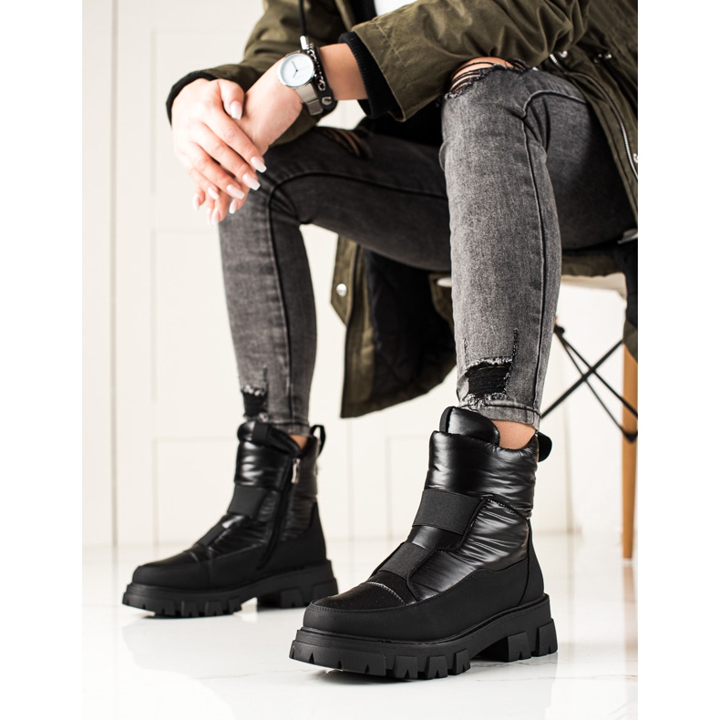 Weide Cizme negre de zăpadă pe slider negru 1