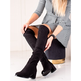 Gogo Cizme cu toc jos până la coapsă negru 2