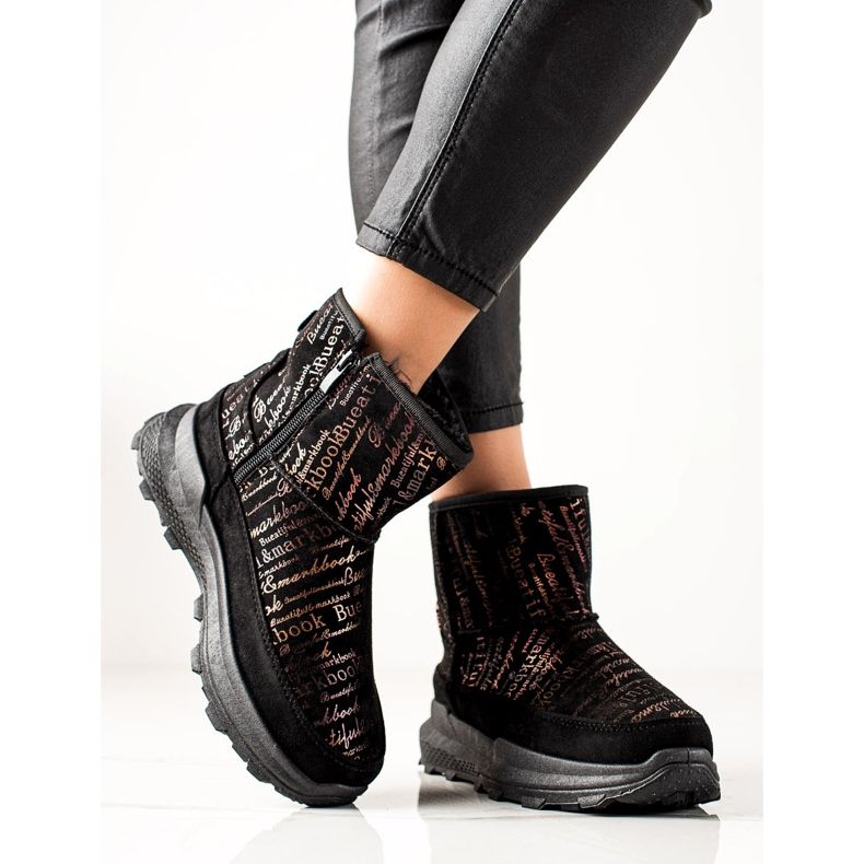 TRENDI Mukluki cald pe platformă negru de aur 1