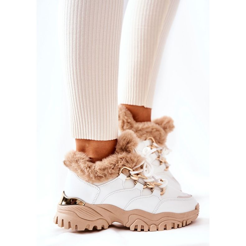 PM1 Pantofi sport izolați din piele alb și bej strălucitor 2