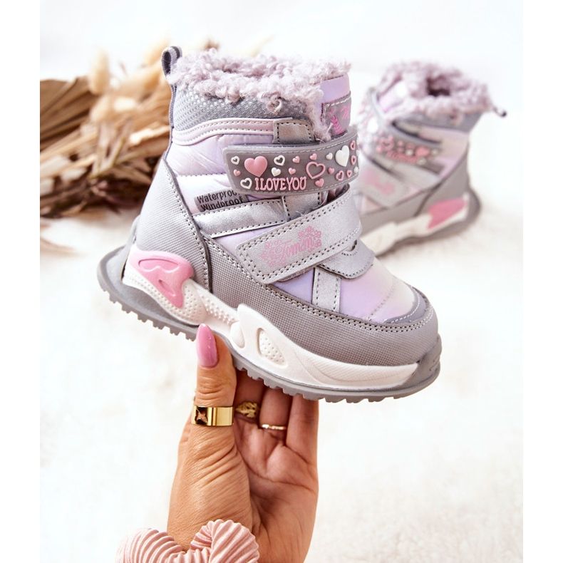 PJ2 Cizme de zăpadă calde pentru copii argintiu-roz Chilly violet 2