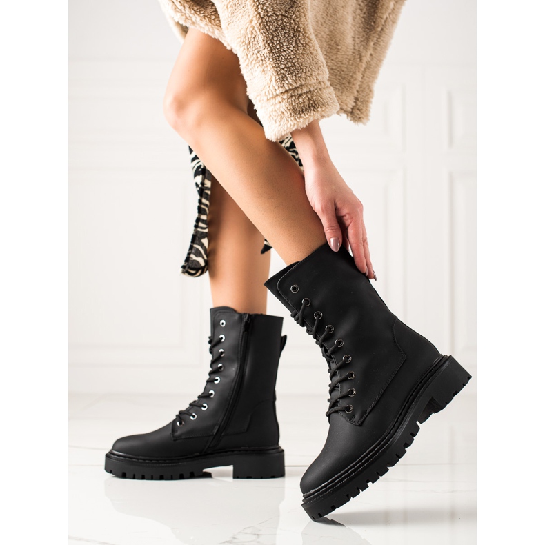 Erynn Muncitori clasici cu șireturi negre negru 1