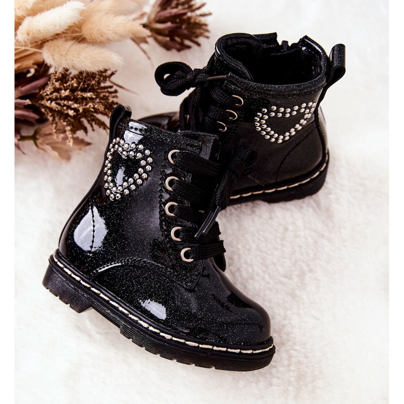 WT1 Ghete pentru copii negri strălucitori lăcuți negru 1