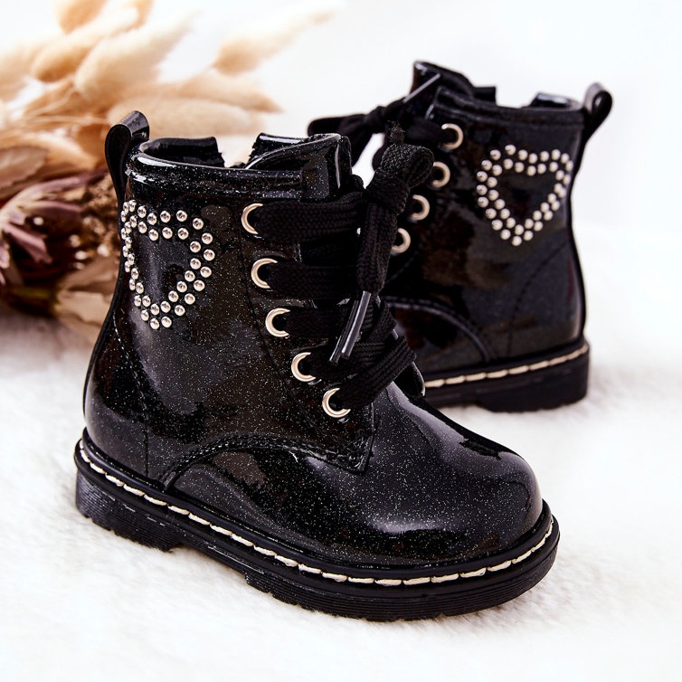 WT1 Ghete pentru copii negri strălucitori lăcuți negru 2