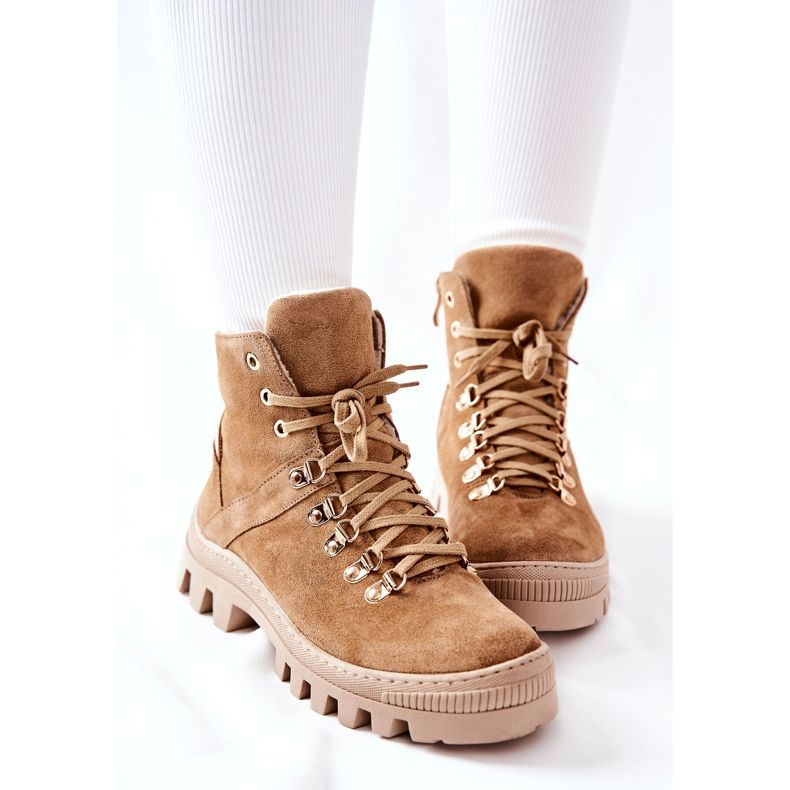 PF1 Cizme de piele intoarsa calda Bej Sandstorm maro 1