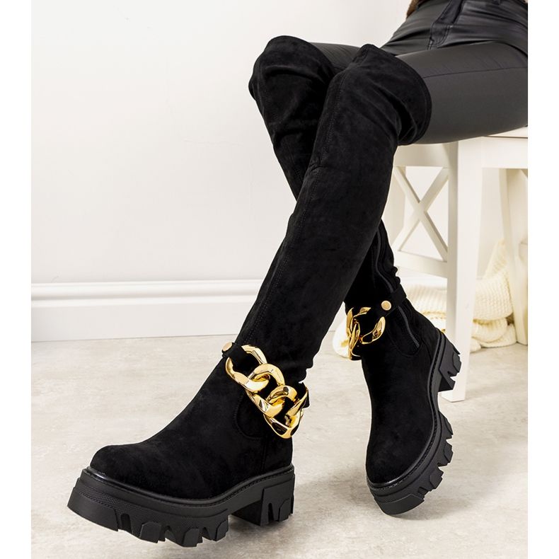 Cizme negre pe talpa groasa Alines negru 1