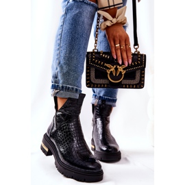 PA2 Cizme din piele caldă crocodil negru Tanya 1