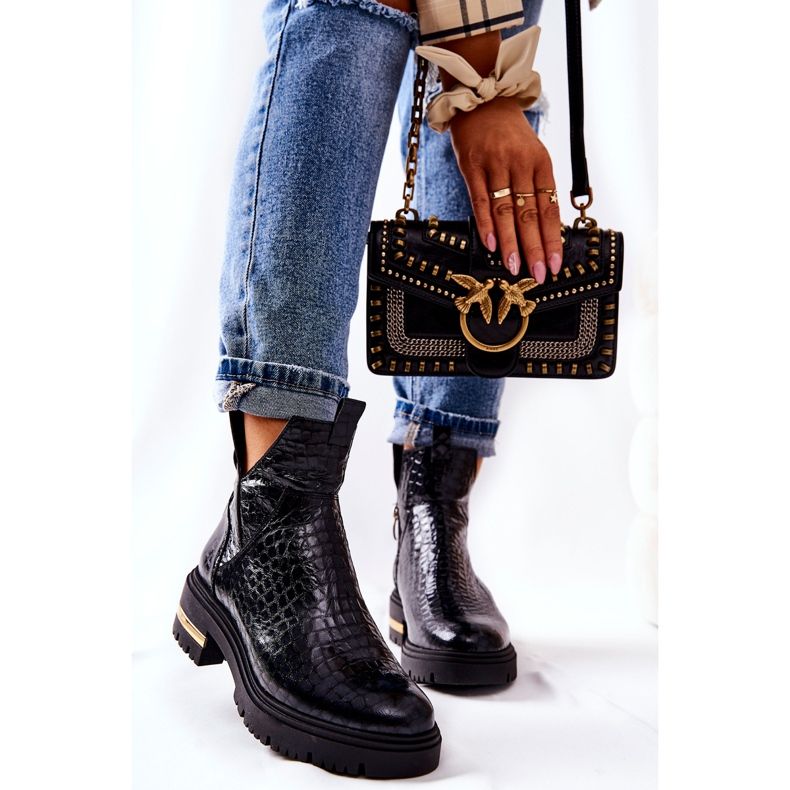 PA2 Cizme din piele caldă crocodil negru Tanya 1