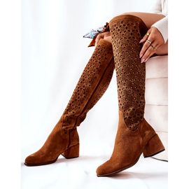 PA2 Cizme maro Hekilea din piele intoarsa cu model ajurat 1