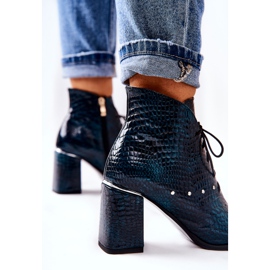 PA2 Cizme de damă din piele cu toc verde Neliko 1