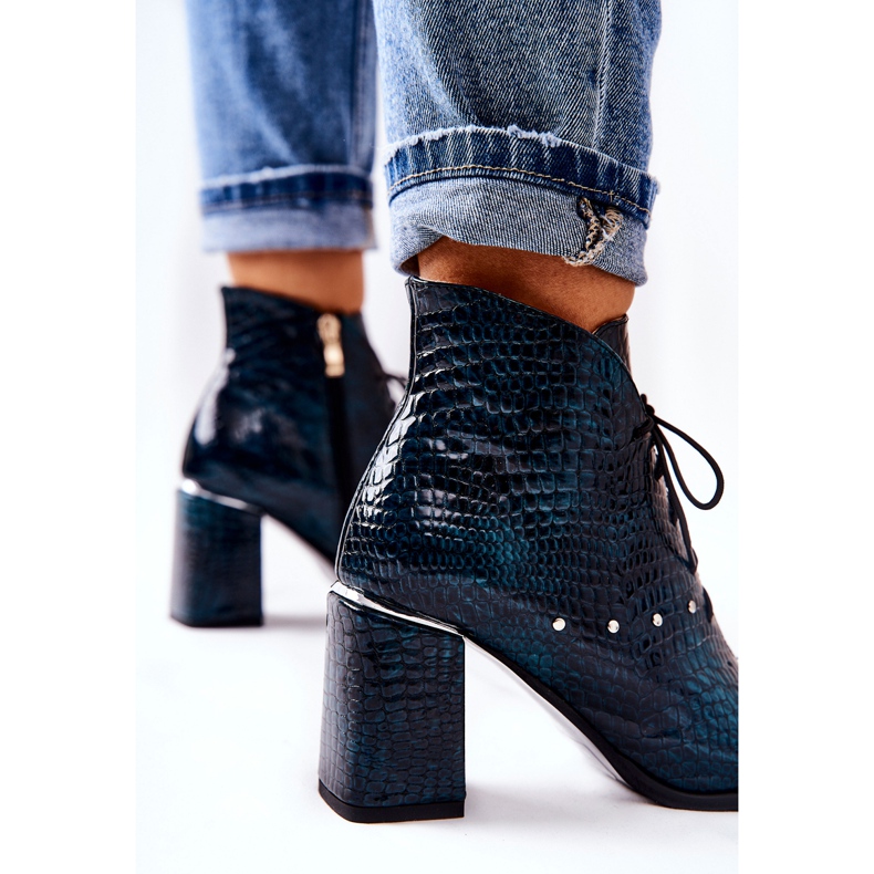 PA2 Cizme de damă din piele cu toc verde Neliko 1